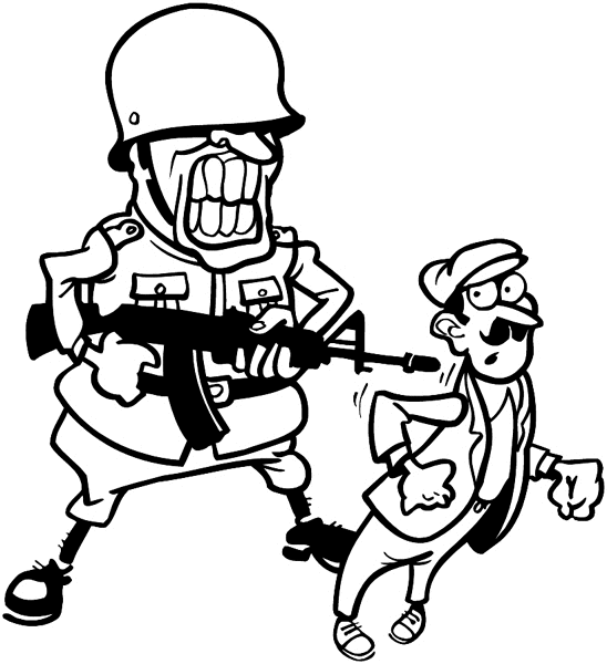 Soldier with gun on civilian vinyl decal. Customize on line. Politics 074-0097